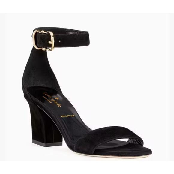 Kate Spade Susane Heels Black Velvet Ankle Strap Block Heel Sandals Size 9.5 - Picture 1 of 10